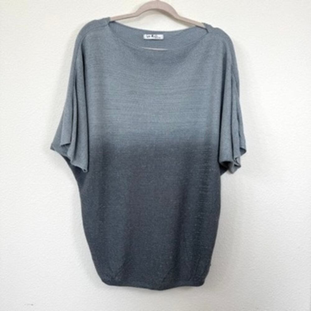 Gigi Moda Made in Italy Dolman Sleeve Knit Top Gray Metallic Ombre One Size
